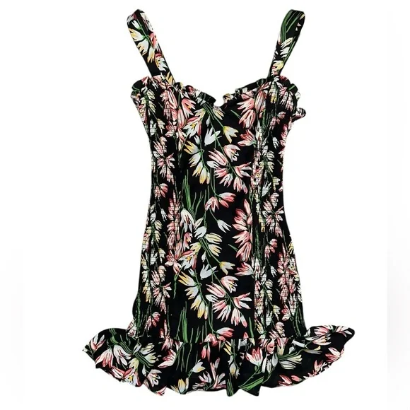 LIKELY Brand Charleigh Black Floral Smocked Mini Dress Size 8 Boho Cottagecore - Picture 8 of 8